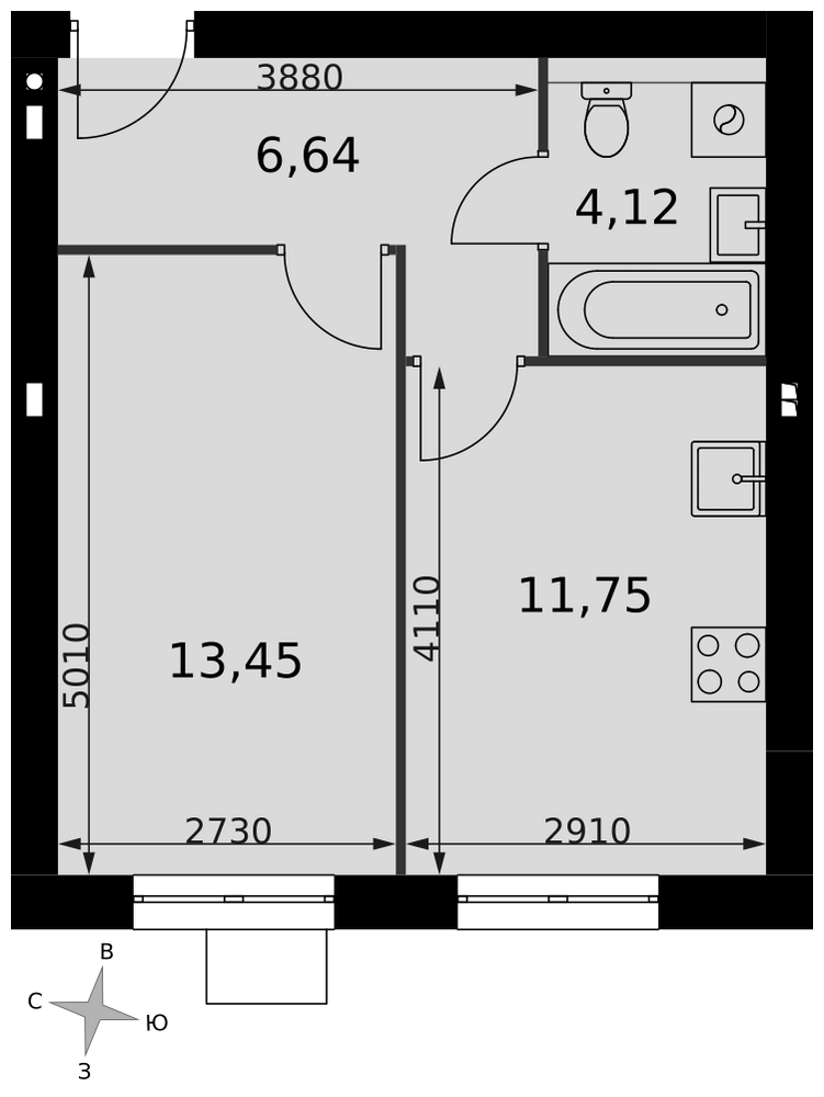 1-комнатная 35 м2 в ЖК Мартемьяново Клаб корпус null этаж 2
