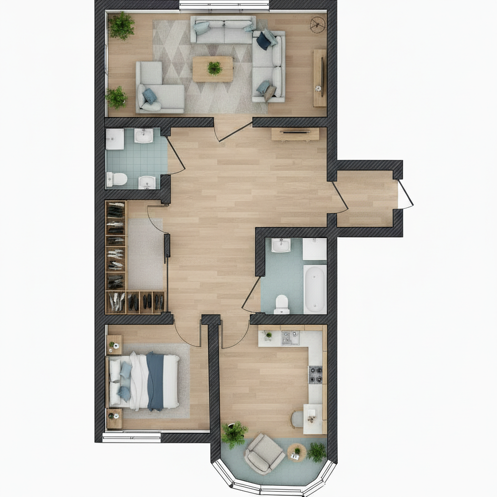 2-комнатная 61 м2 в ЖК undefined корпус null этаж 6