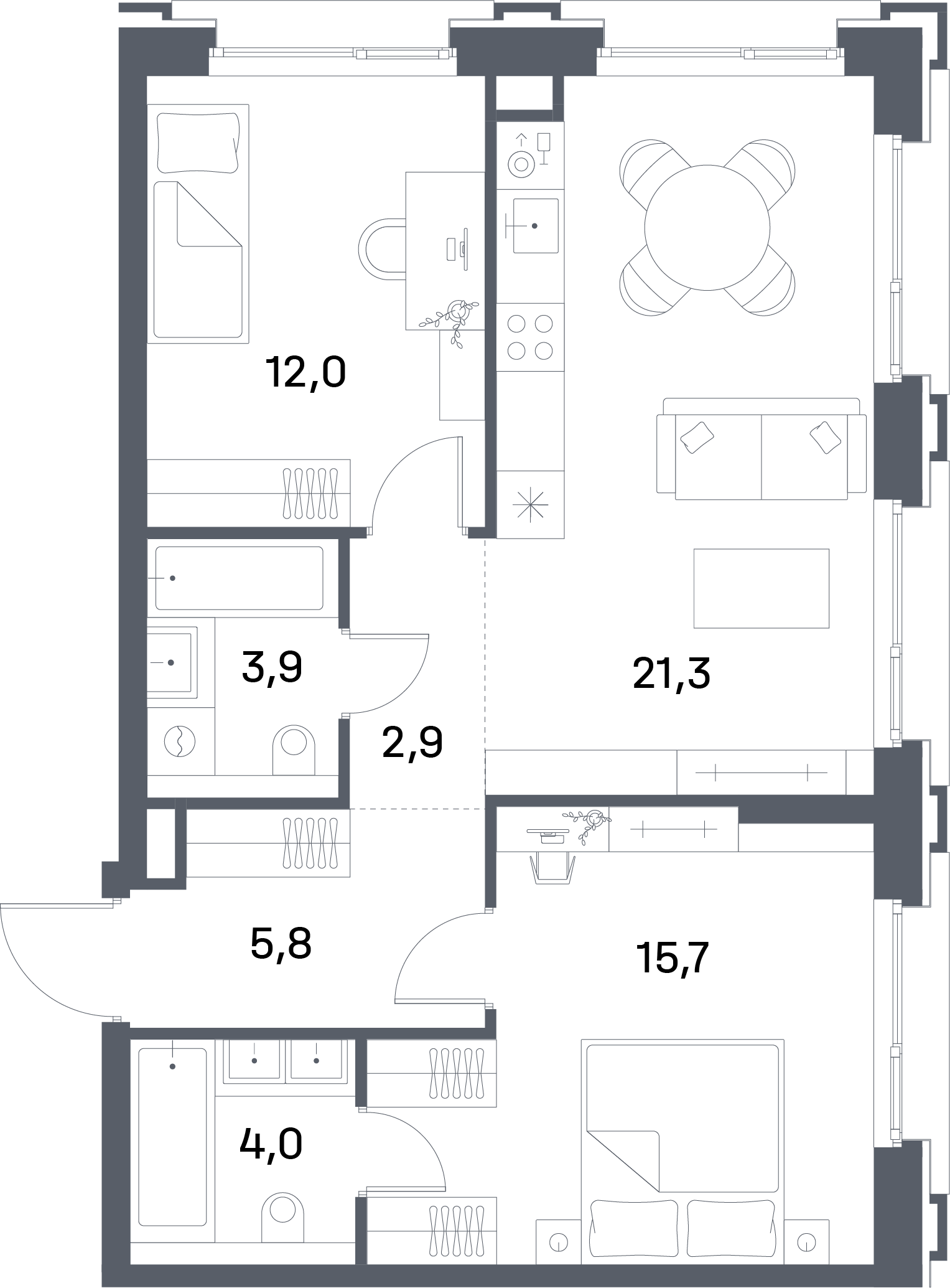 2-комнатная 65 м2 в ЖК Portland корпус null этаж 10