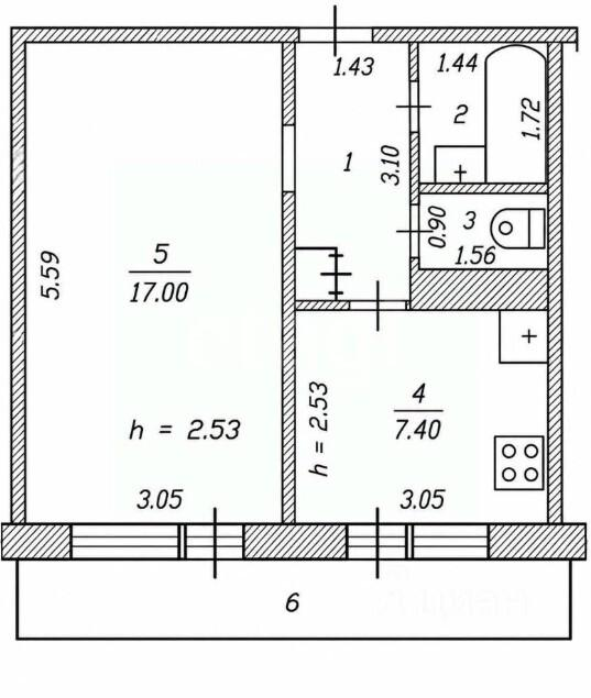 1-комнатная 32.7 м2 в ЖК undefined корпус null этаж 1