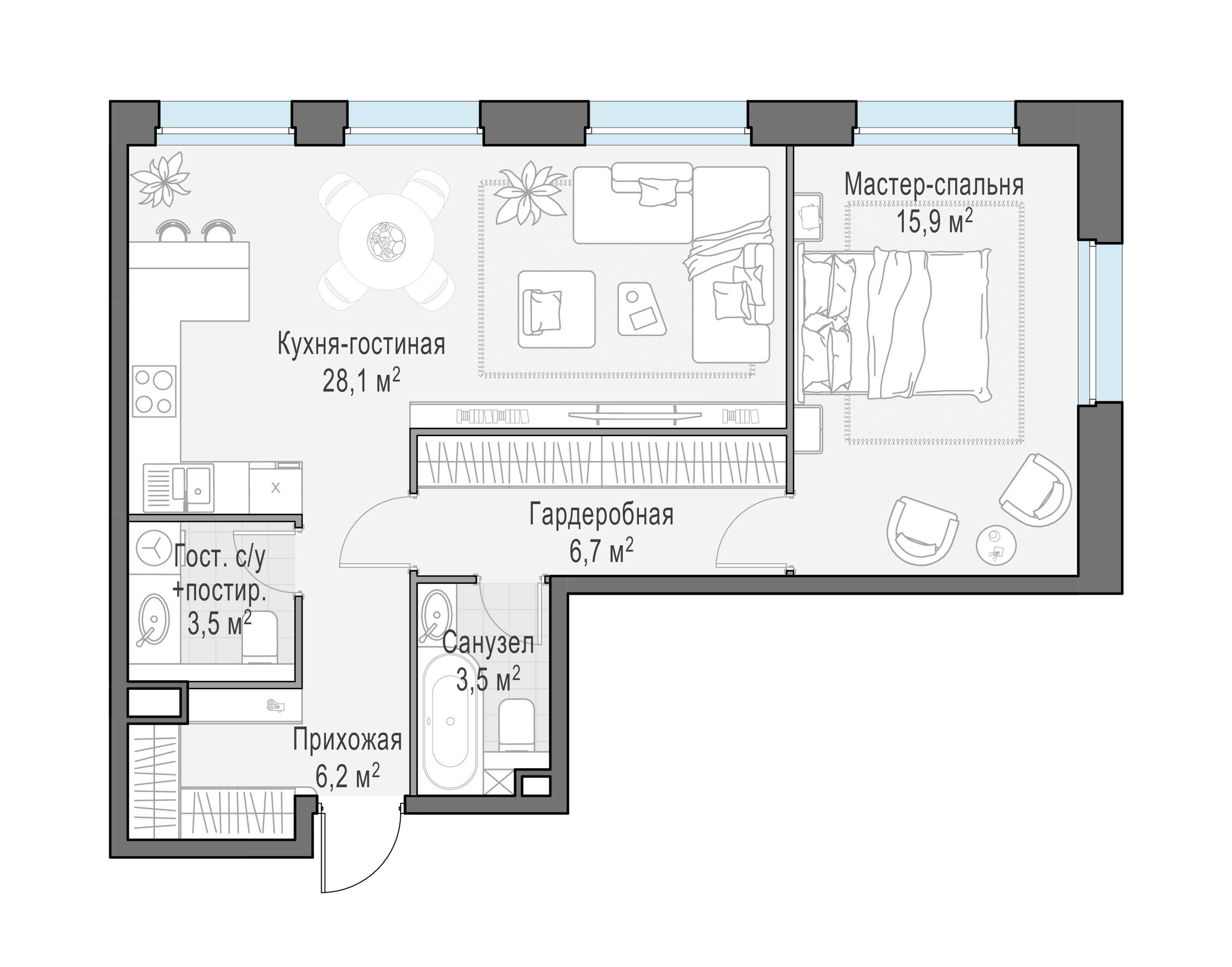 3-комнатная 63 м2 в ЖК Жилые кварталы «Белый Град» корпус null этаж 7