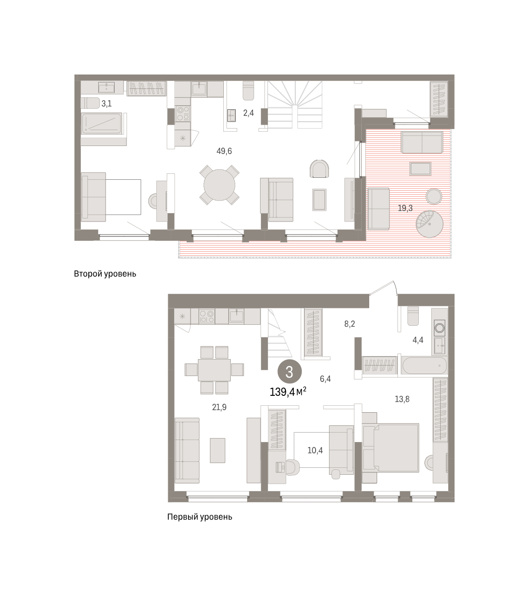 2-комнатная 139 м2 в ЖК Зарека корпус null этаж 7