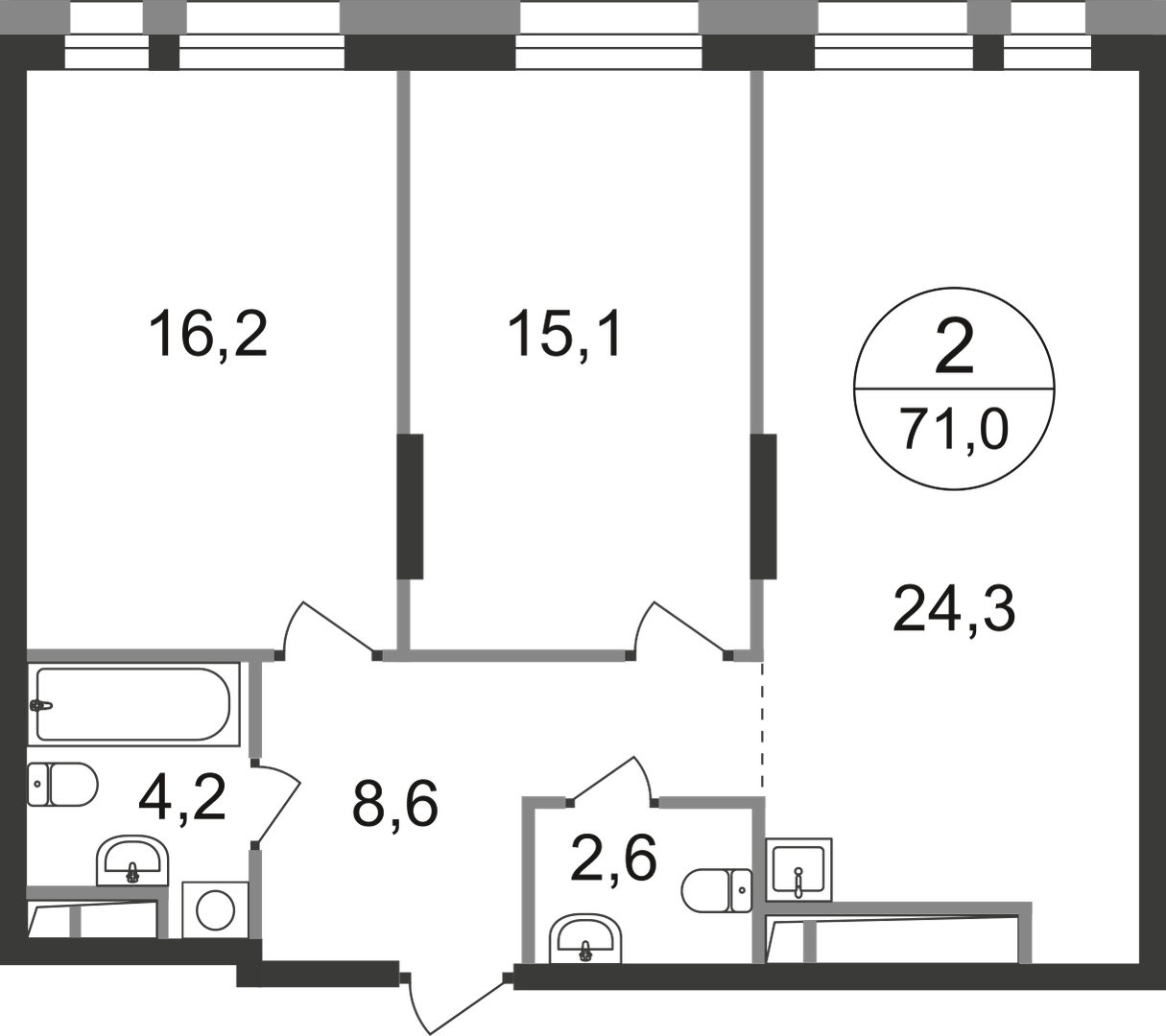 2-комнатная 71 м2 в ЖК Первый Московский корпус null этаж 13