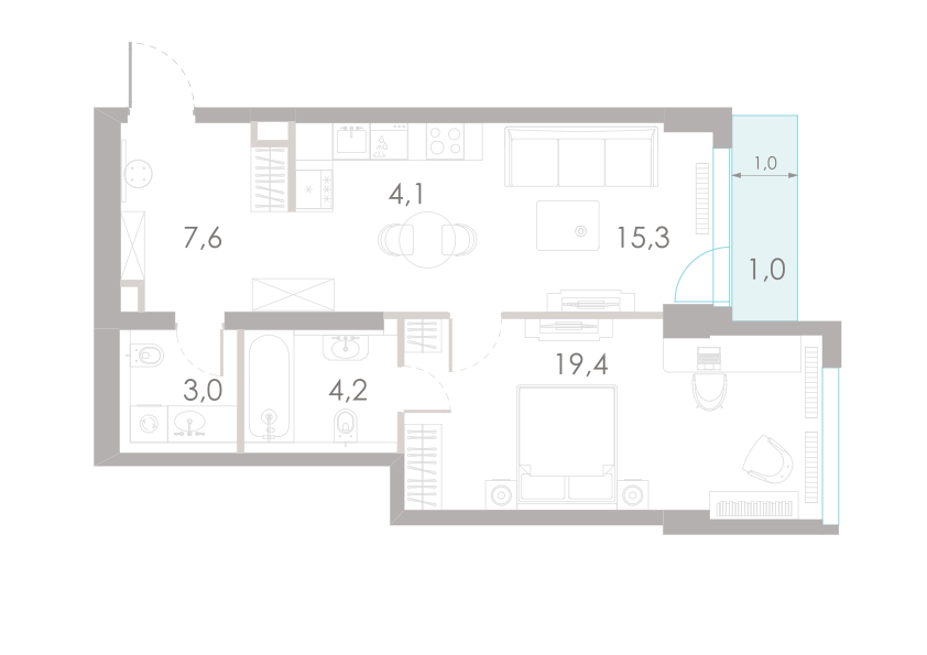 2-комнатная 54 м2 в ЖК River Park Towers Кутузовский корпус null этаж 10