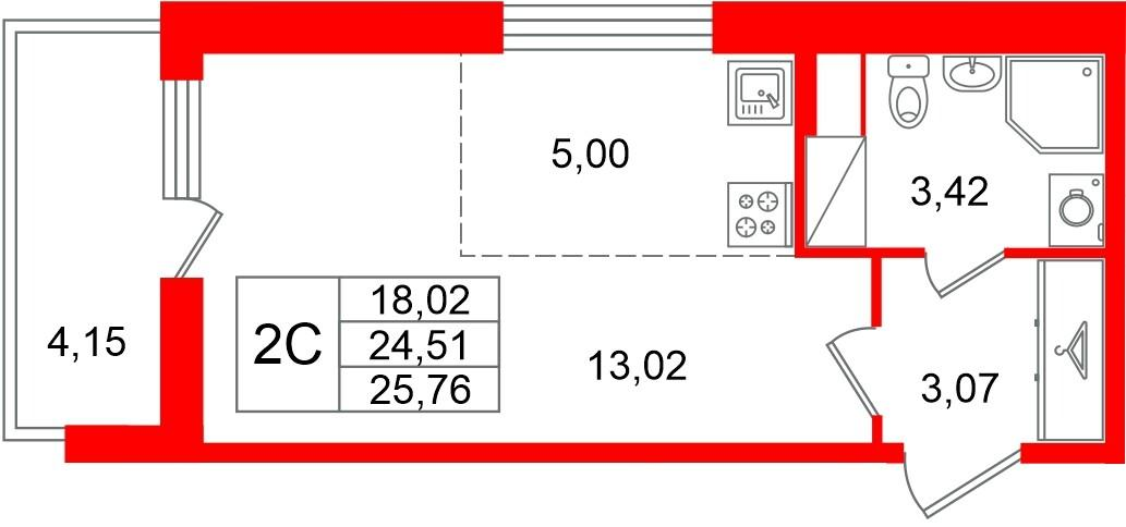 Студия 24 м2 в ЖК Астра Континенталь корпус null этаж 2