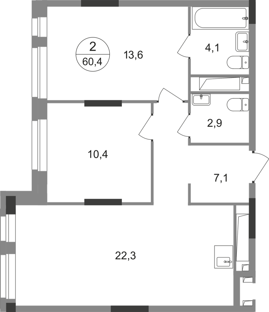 2-комнатная 60 м2 в ЖК Первый Московский корпус null этаж 11