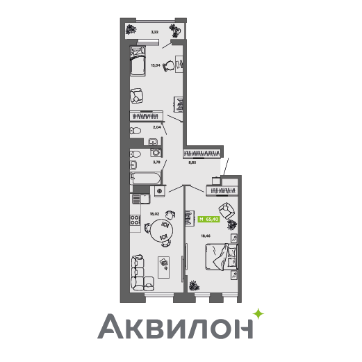 Студия 65 м2 в ЖК Аквилон CITY Towers корпус null этаж 4