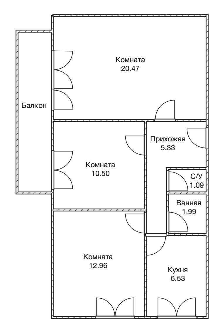 3-комнатная 60.1 м2 в ЖК undefined корпус null этаж 9