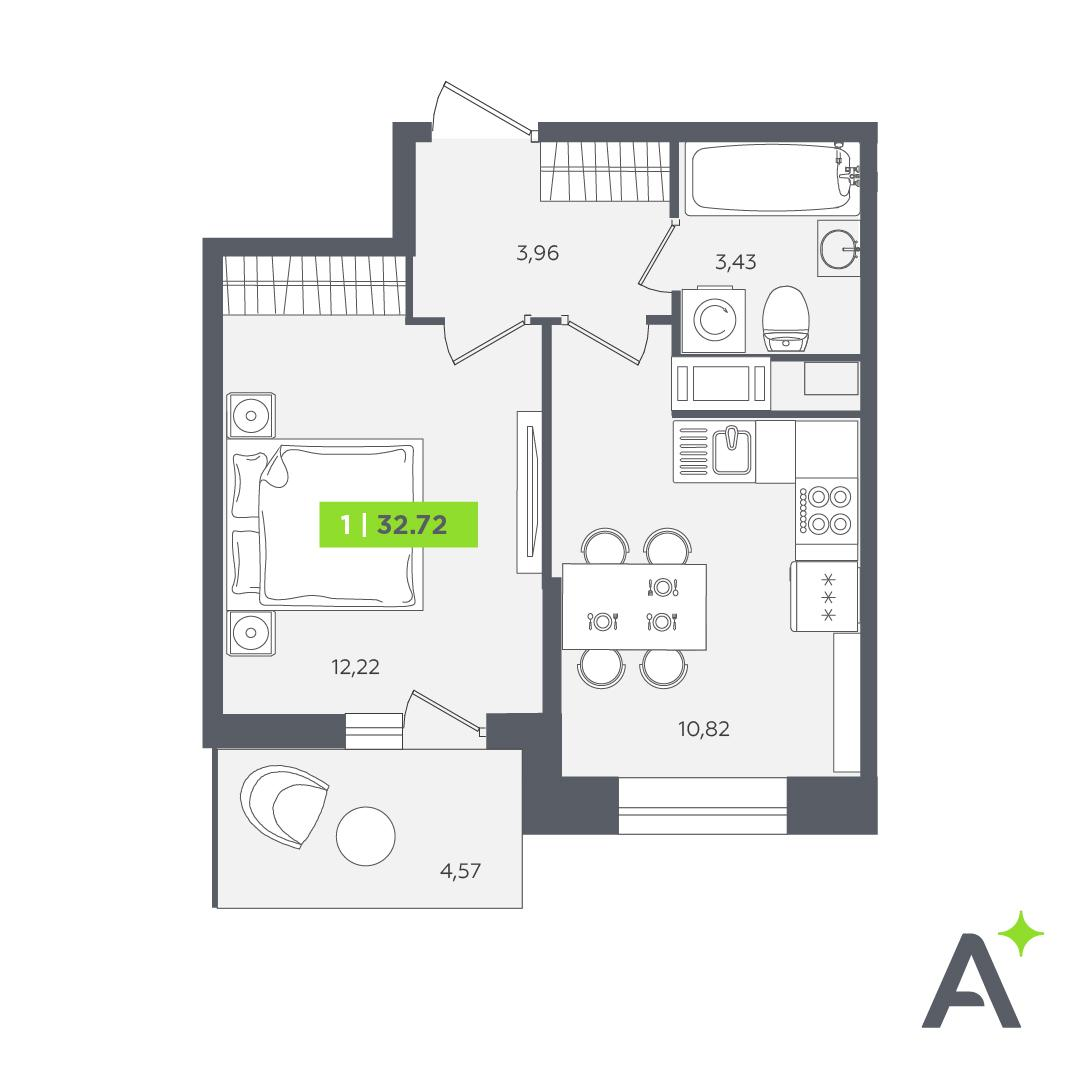 1-комнатная 32 м2 в ЖК Аквилон STORIES корпус null этаж 10