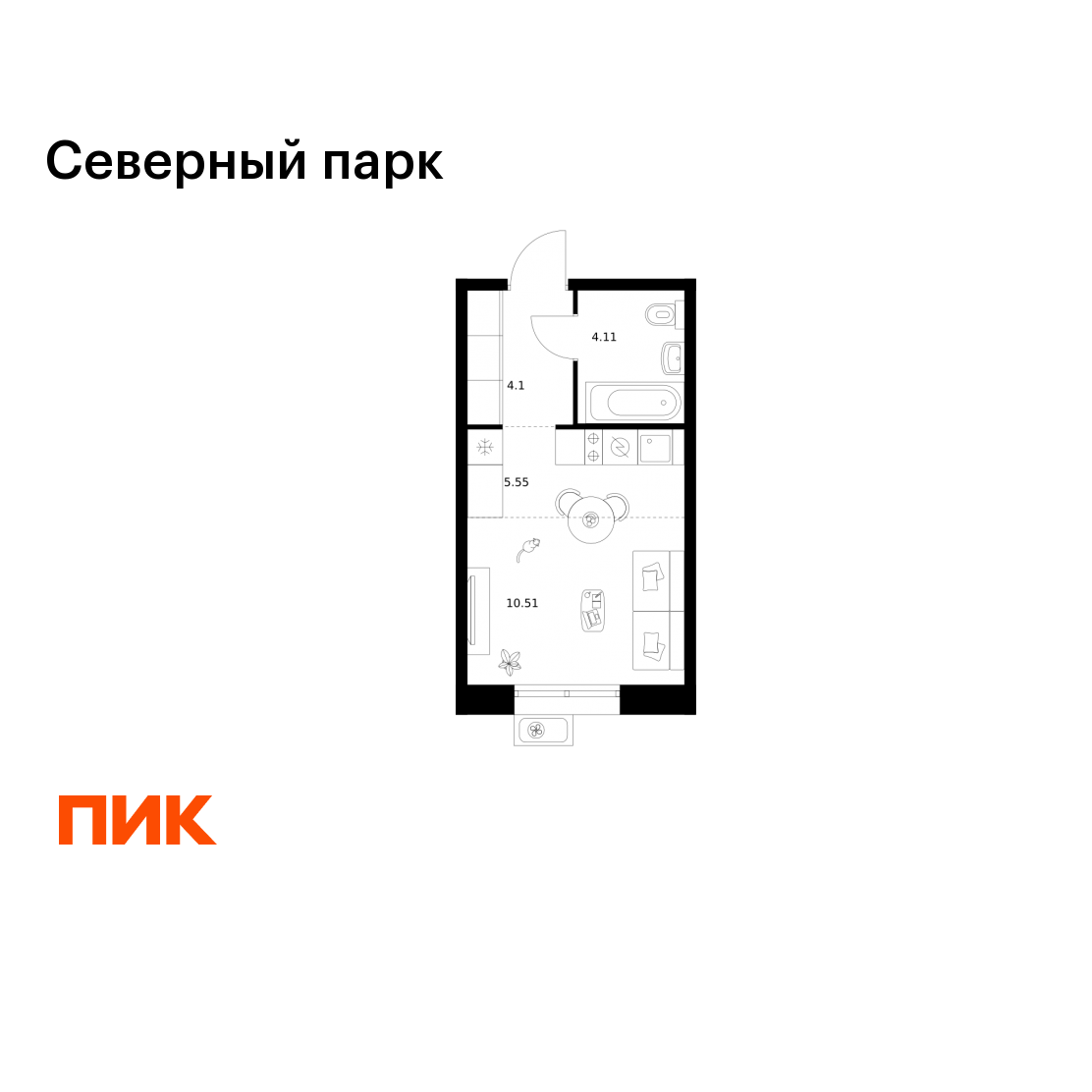 Студия 24 м2 в ЖК Северный парк корпус null этаж 2