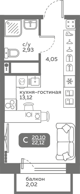 Студия 20 м2 в ЖК Меридиан Слобода корпус null этаж 2