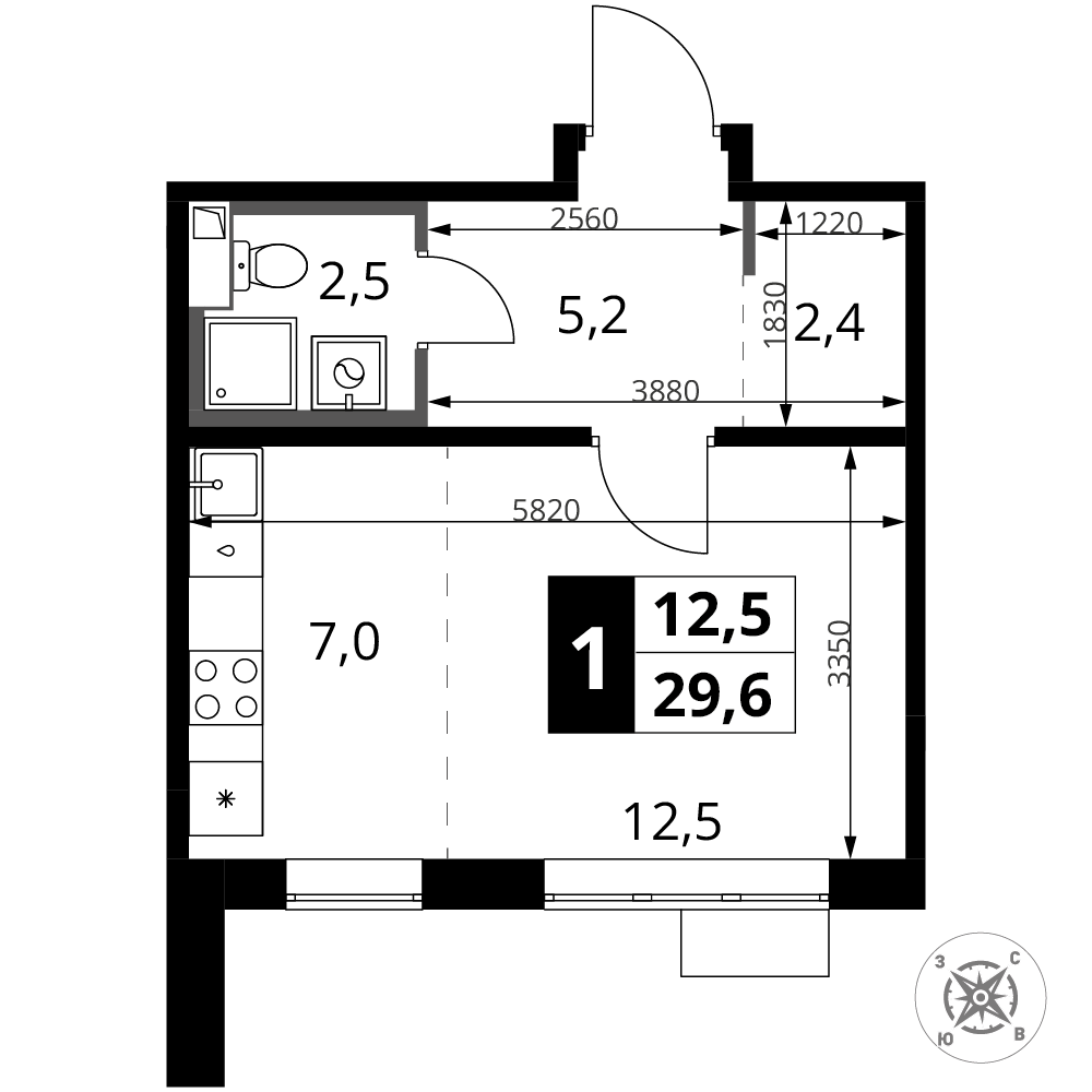 Студия 29 м2 в ЖК 1-й Шереметьевский корпус null этаж 15