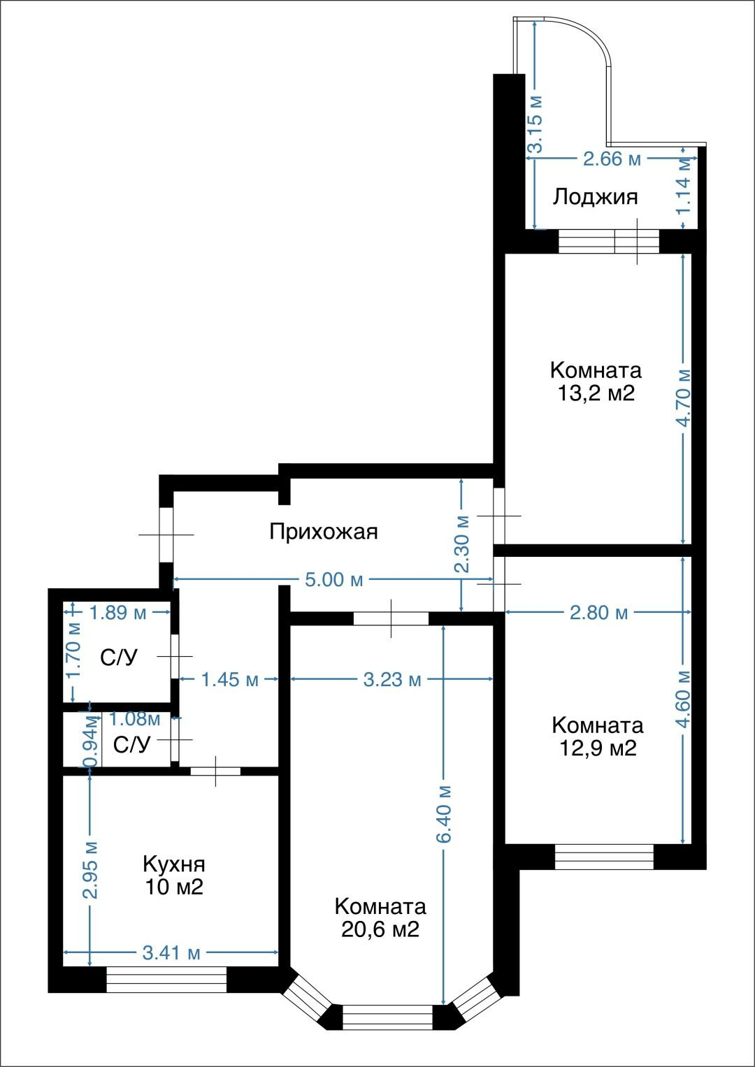 3-комнатная 75.1 м2 в ЖК undefined корпус null этаж 16