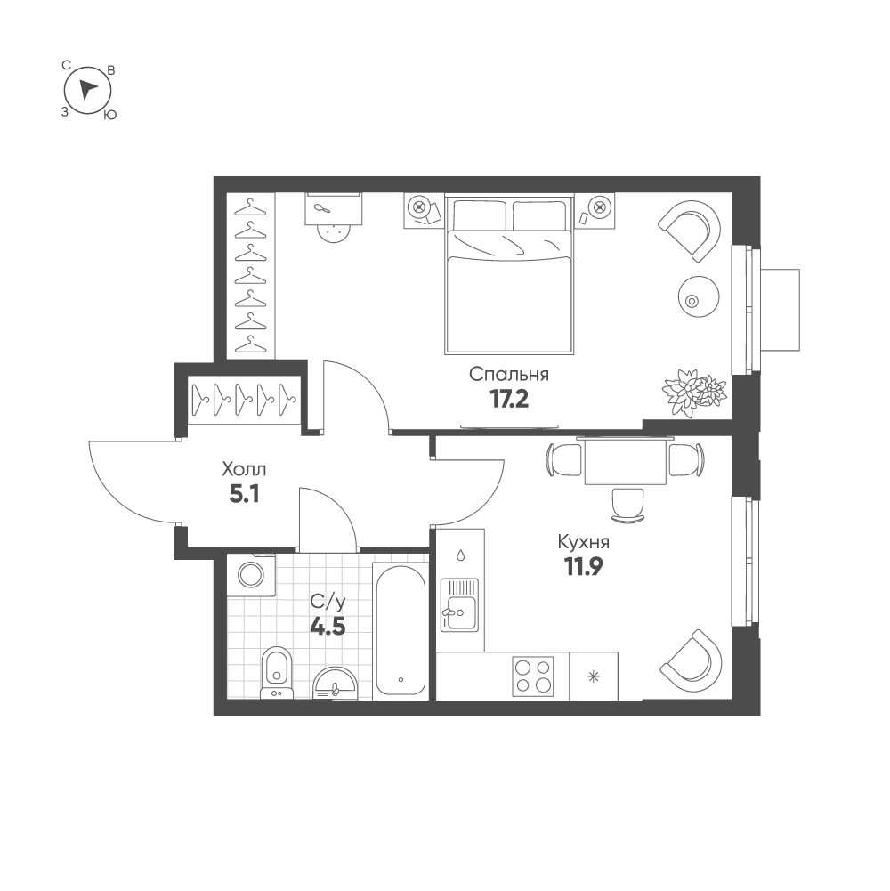 1-комнатная 38 м2 в ЖК Ягодное Река Парк корпус null этаж 3