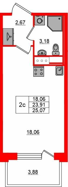 Студия 23 м2 в ЖК Сэтл Лофт корпус null этаж 12
