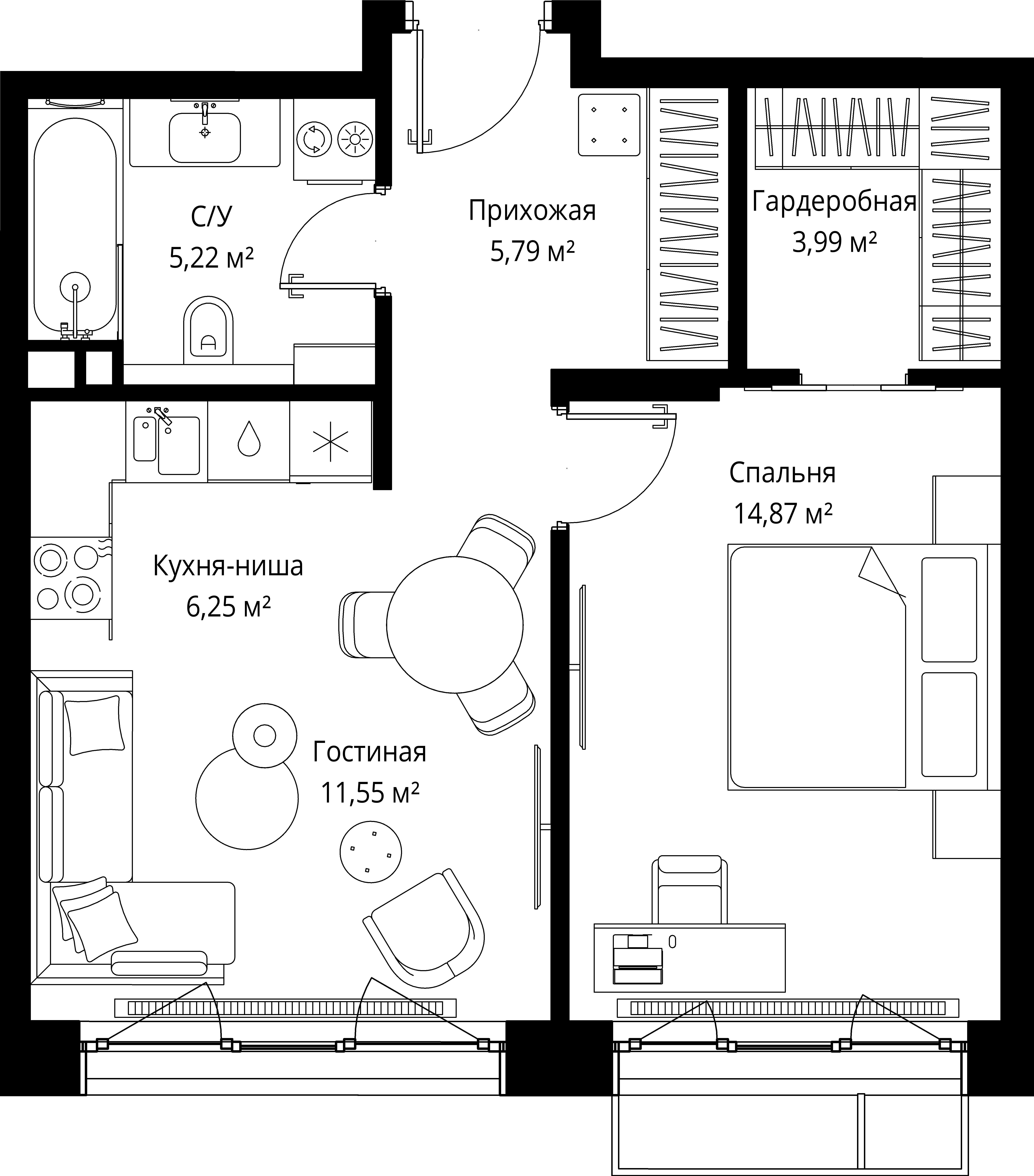 1-комнатная 47 м2 в ЖК МЫС корпус null этаж 5