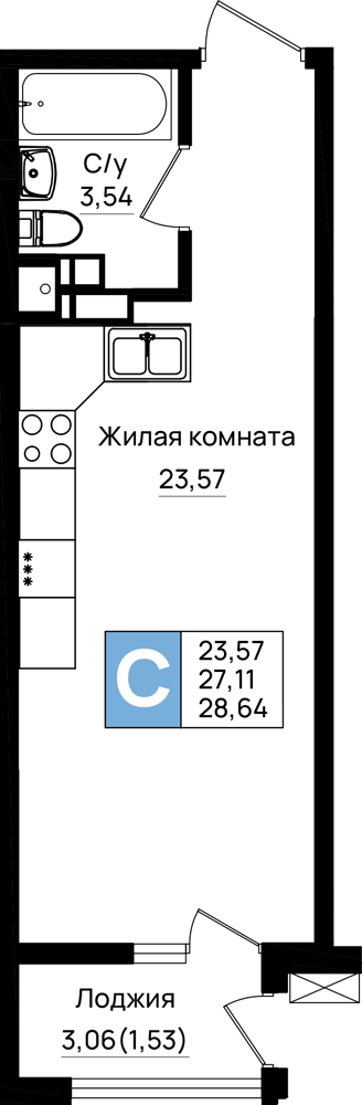 Студия 28 м2 в ЖК Резиденция морей корпус null этаж 4