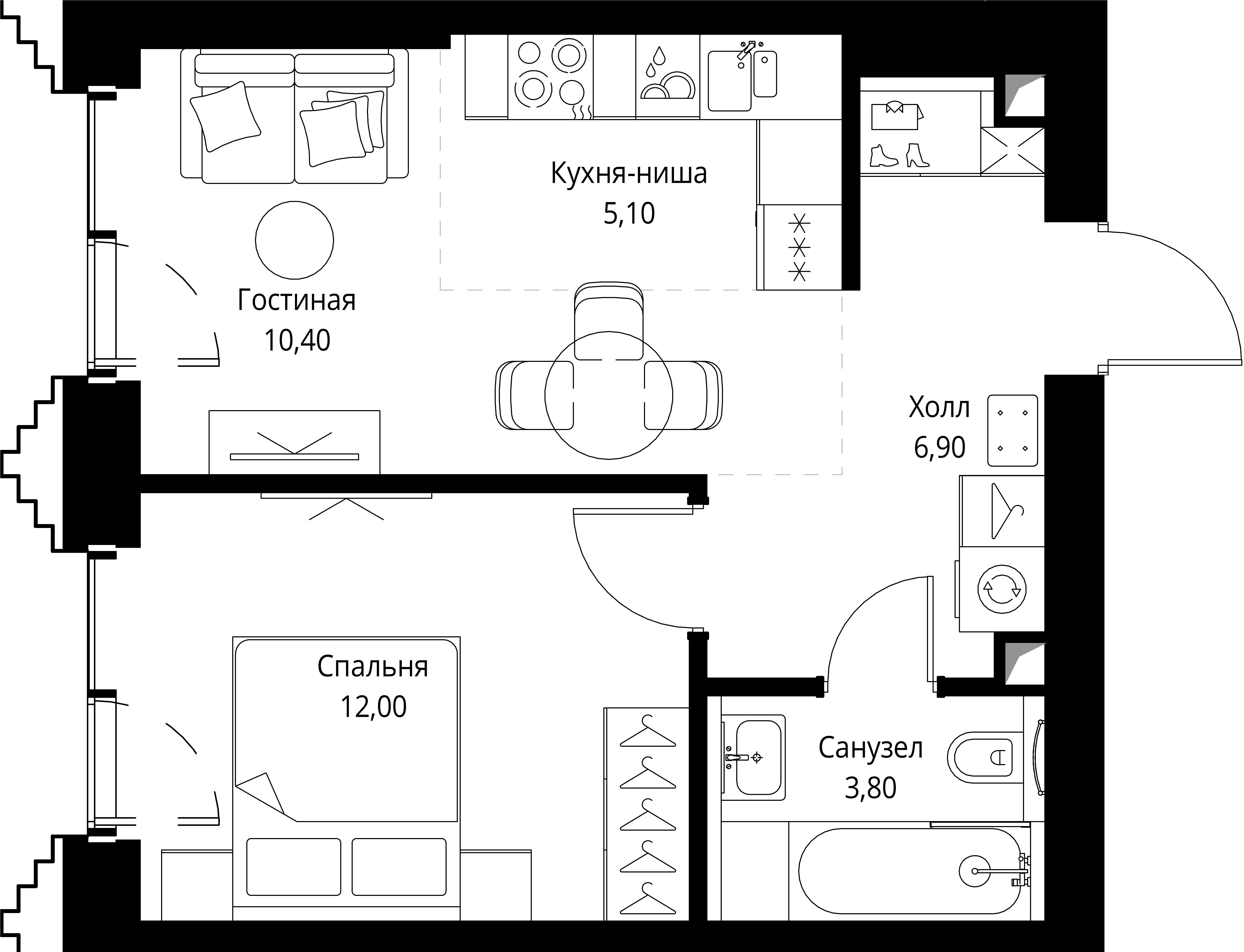 1-комнатная 38 м2 в ЖК СЕТ корпус null этаж 3