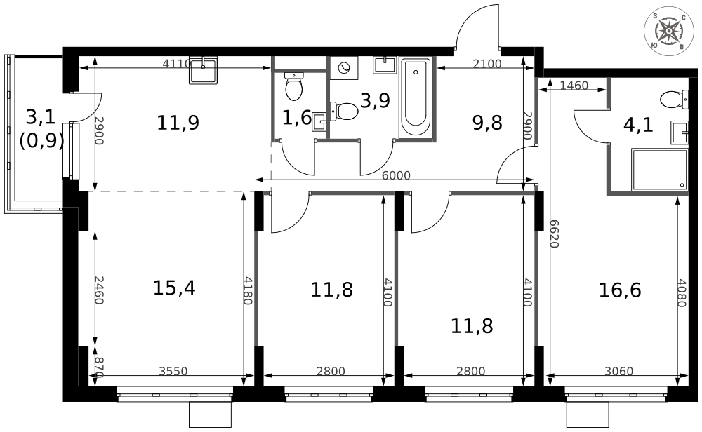 4-комнатная 87 м2 в ЖК 1-й Донской корпус null этаж 6