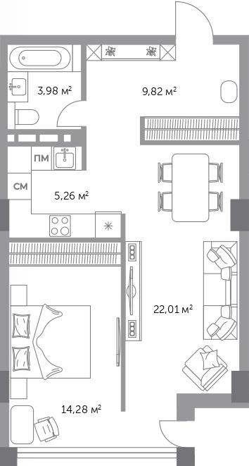 2-комнатная 56 м2 в ЖК Фьорд корпус null этаж 4