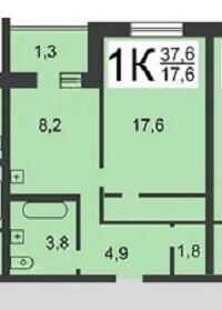 1-комнатная 37.6 м2 в ЖК undefined корпус null этаж 13