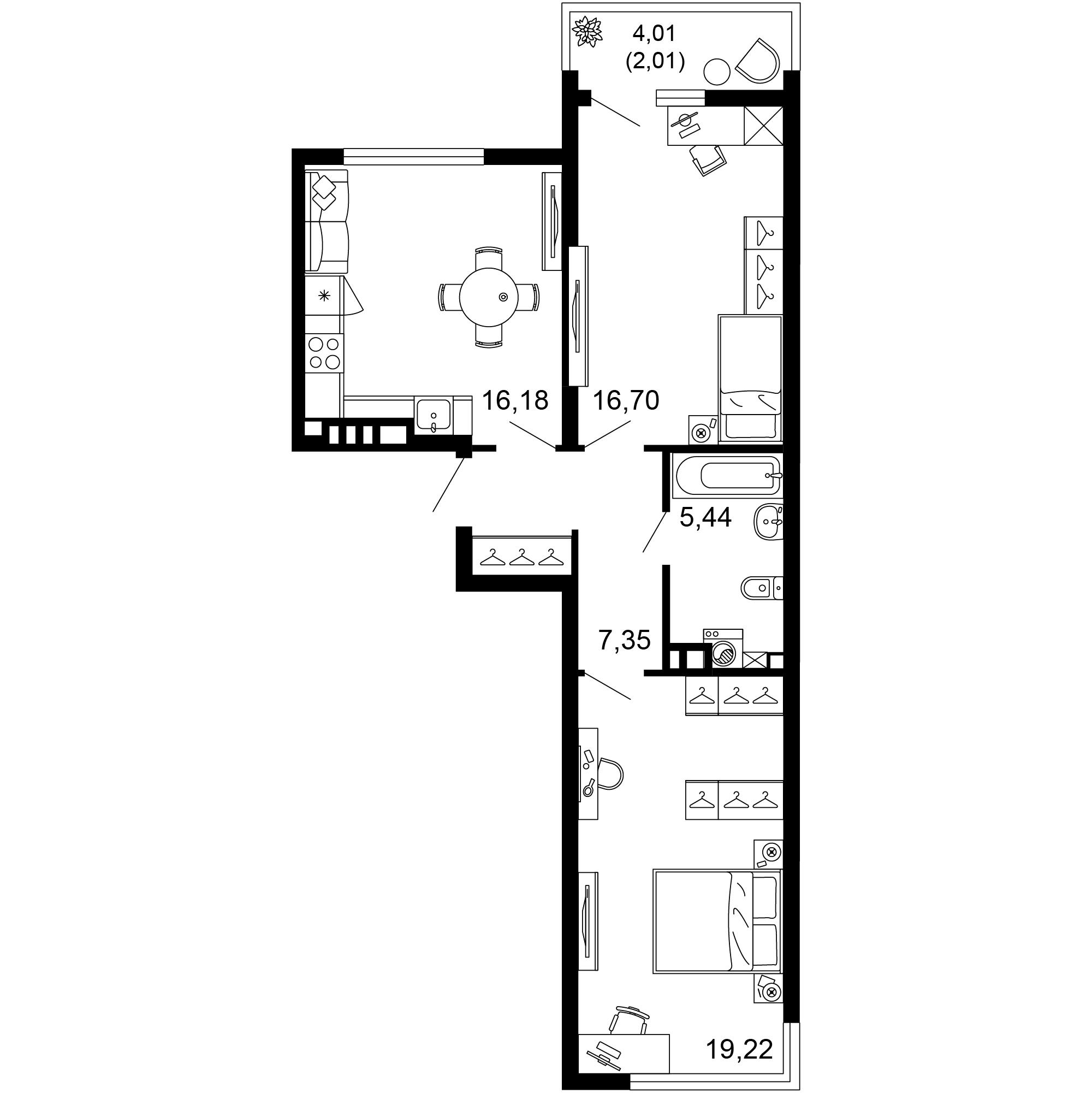 2-комнатная 66 м2 в ЖК 1799 корпус null этаж 6