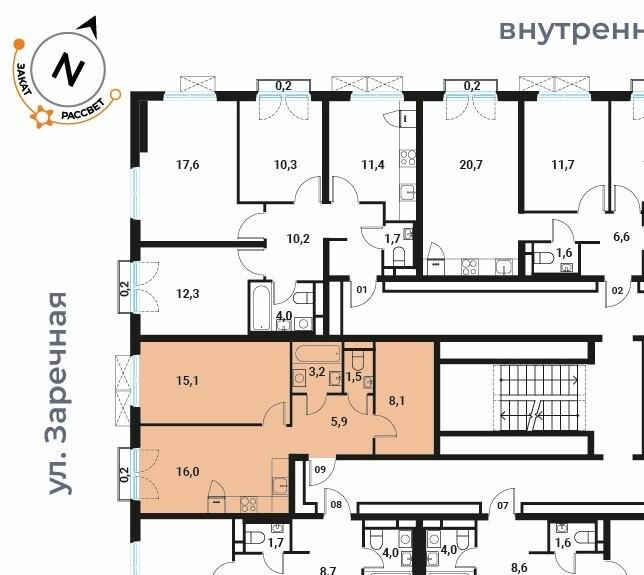 2-комнатная 51 м2 в ЖК undefined корпус null этаж 15