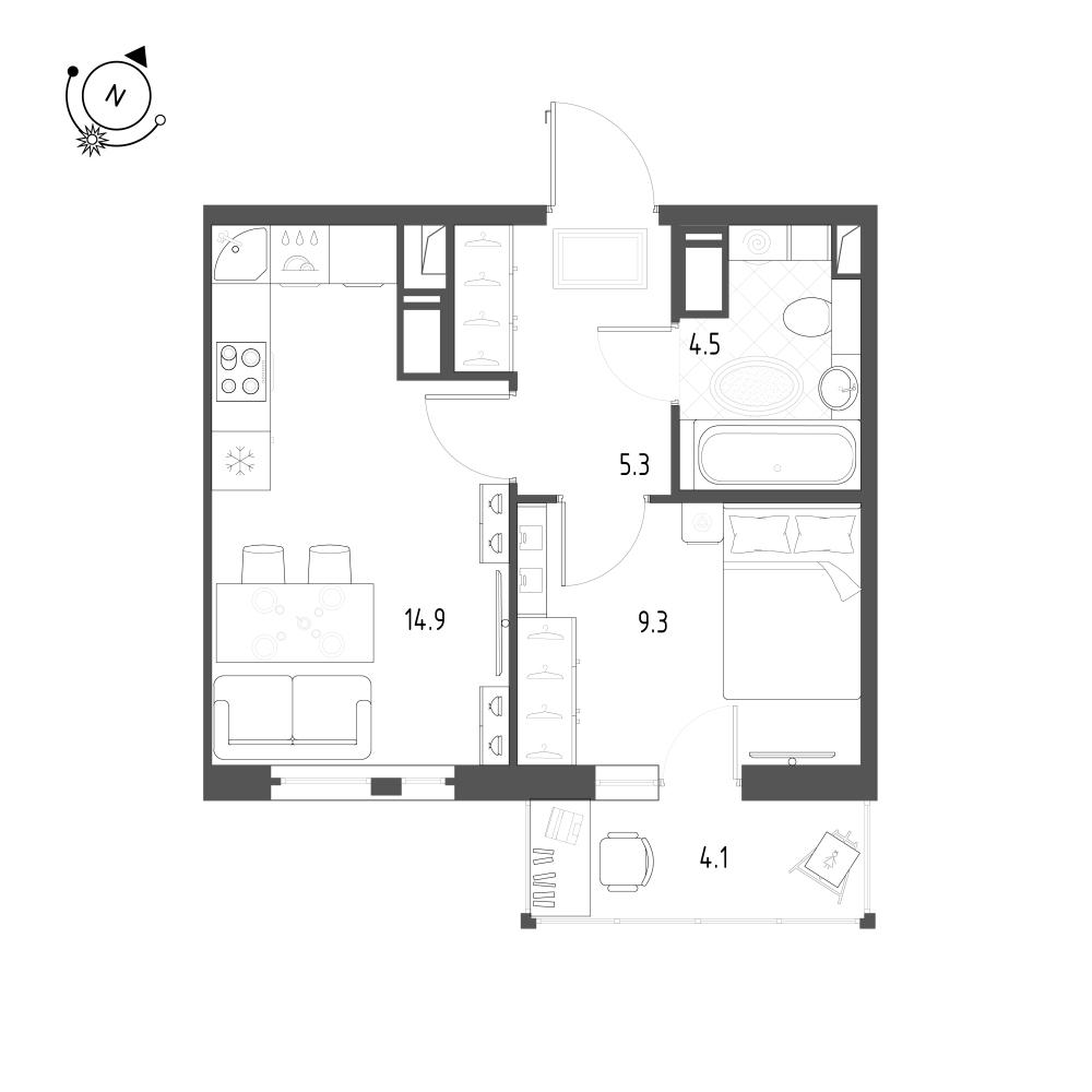 1-комнатная 35 м2 в ЖК Монография корпус null этаж 7