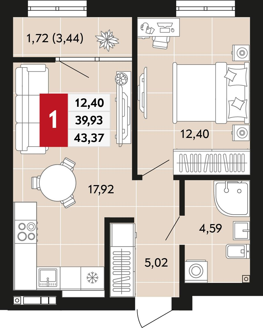 1-комнатная 43 м2 в ЖК Невский корпус null этаж 2