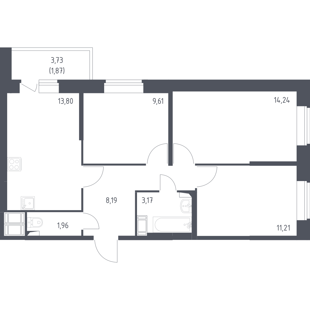 3-комнатная 64 м2 в ЖК Новое Колпино корпус null этаж 10