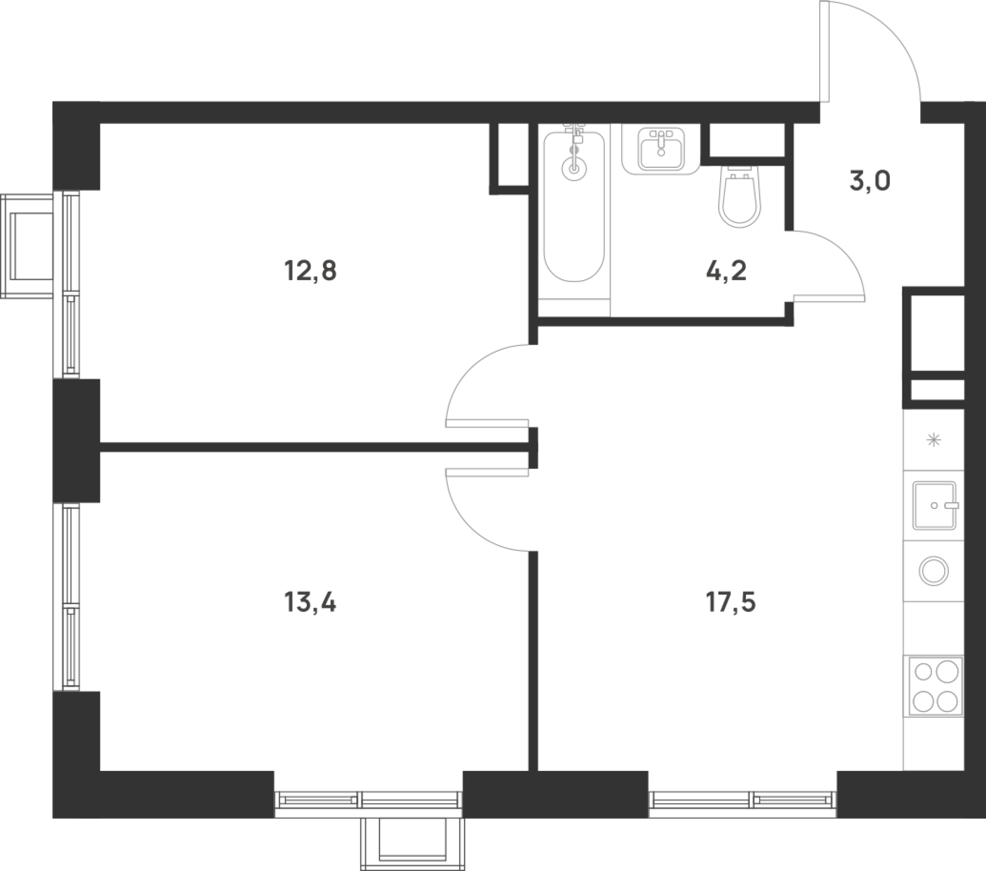2-комнатная 50 м2 в ЖК Форевиль корпус null этаж 15