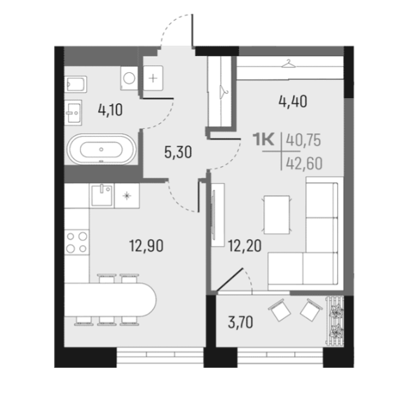1-комнатная 38.9 м2 в ЖК undefined корпус null этаж 23