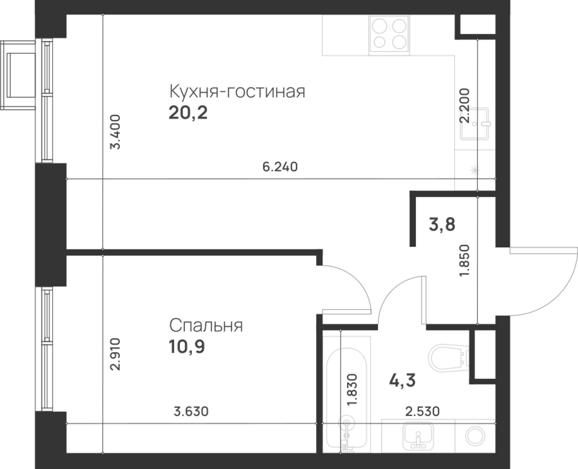 1-комнатная 38 м2 в ЖК Foreville корпус null этаж 14