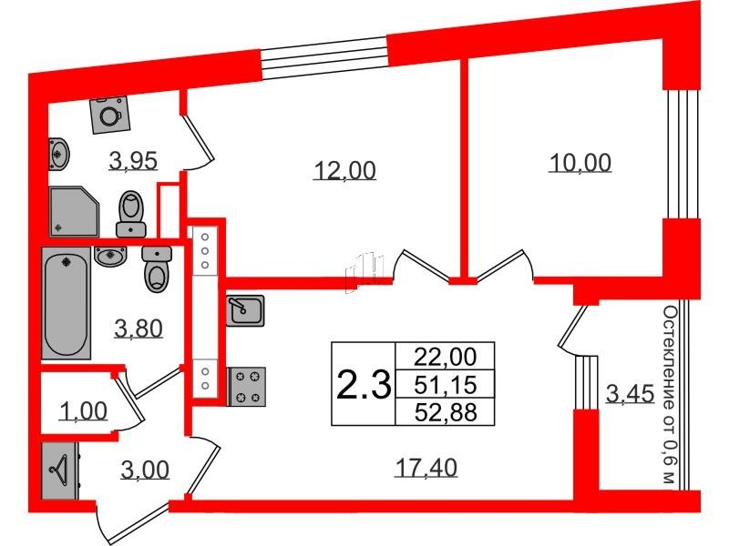 2-комнатная 51 м2 в ЖК Бионика Заповедная корпус null этаж 5