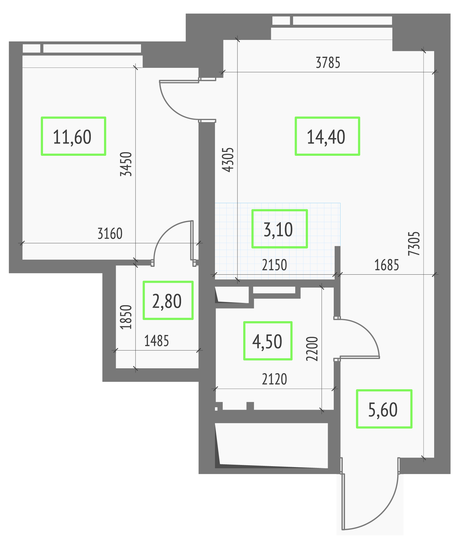 1-комнатная 42 м2 в ЖК Upside Towers корпус null этаж 20