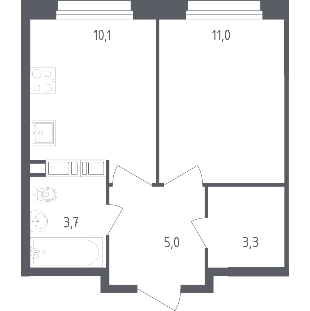 1-комнатная 33 м2 в ЖК Ольховый Квартал корпус null этаж 14