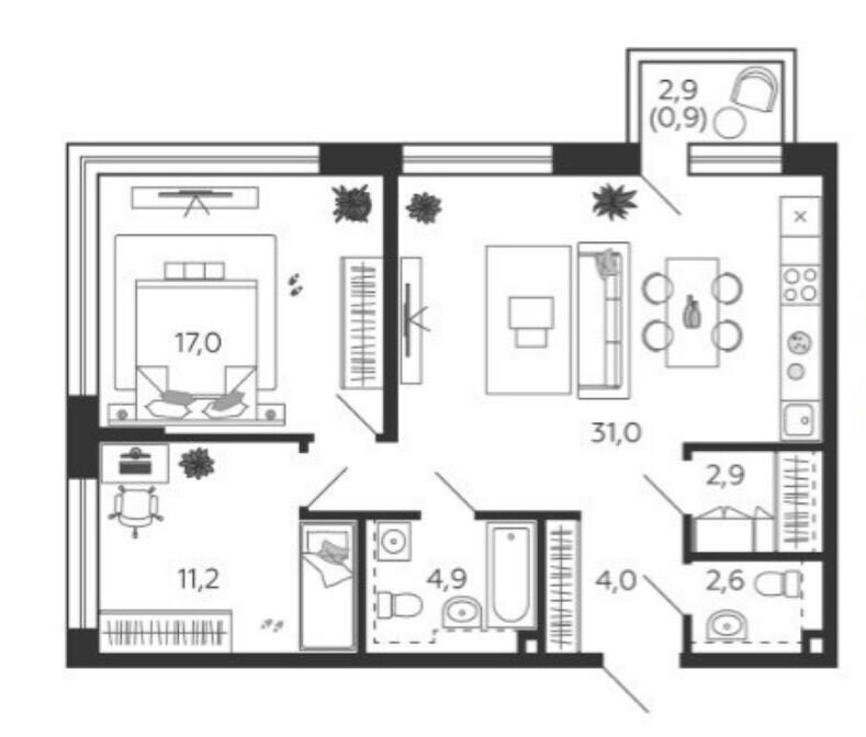 3-комнатная 74.5 м2 в ЖК undefined корпус null этаж 13
