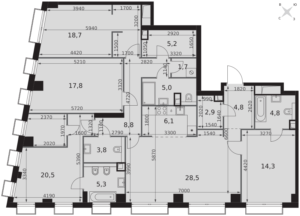 5-комнатная 148 м2 в ЖК Sydney City корпус null этаж 37