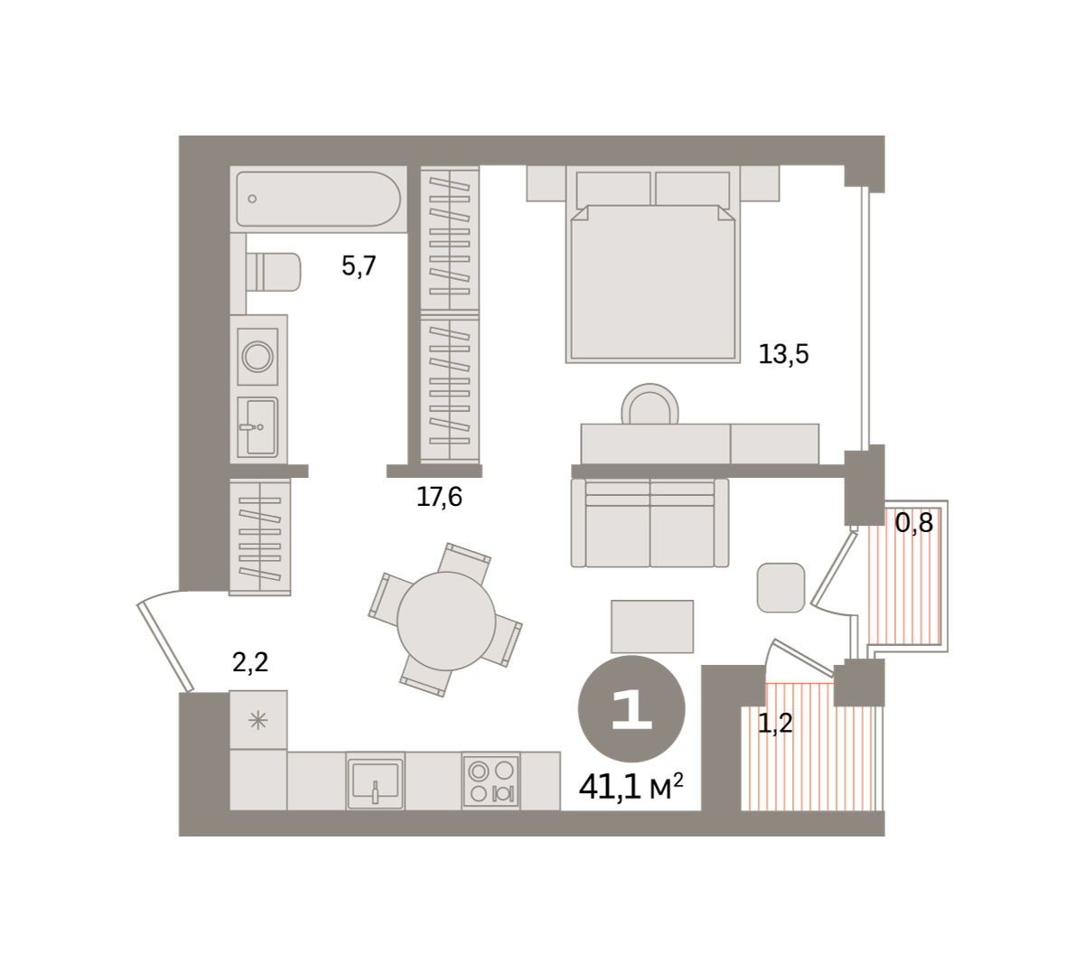 1-комнатная 40 м2 в ЖК Северный ветер корпус null этаж 9