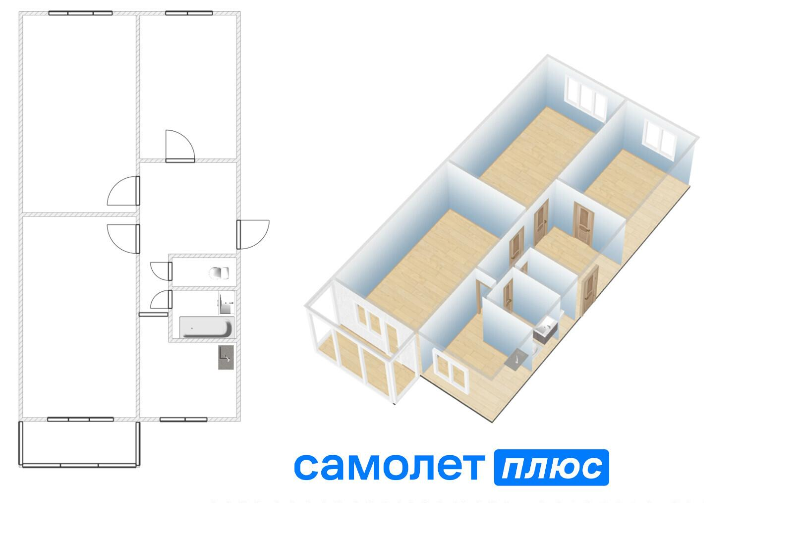 3-комнатная 61.3 м2 в ЖК undefined корпус null этаж 4