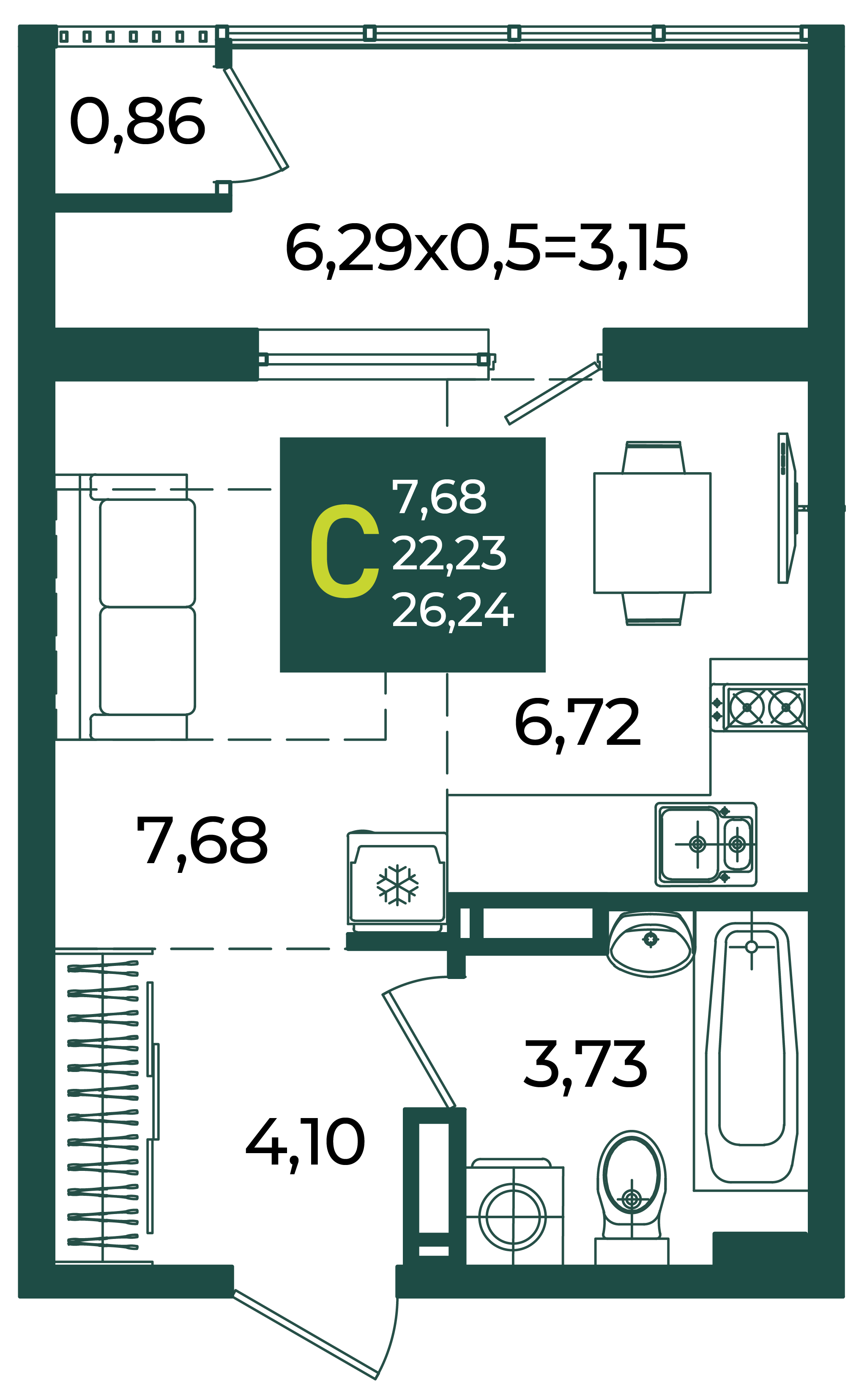Студия 26 м2 в ЖК Образцово корпус null этаж 14