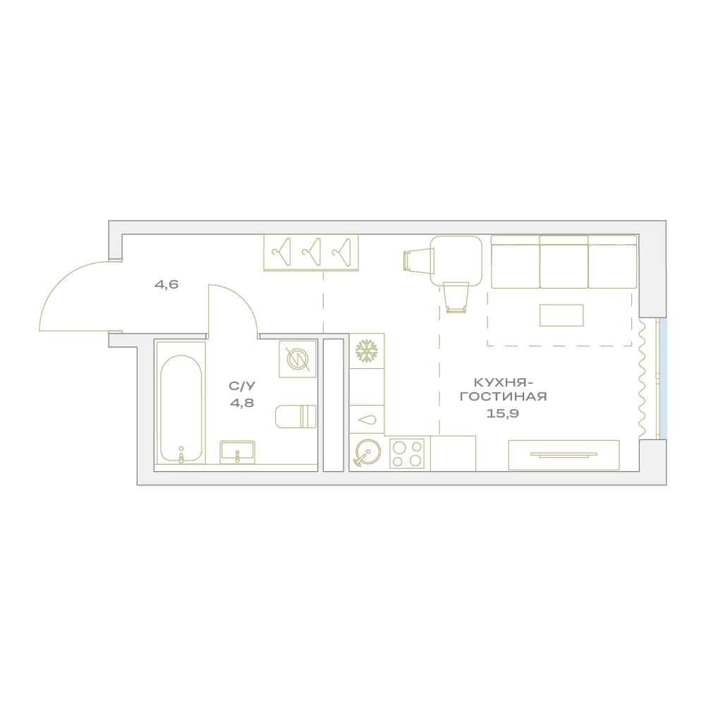 Студия 25 м2 в ЖК Детали корпус null этаж 6