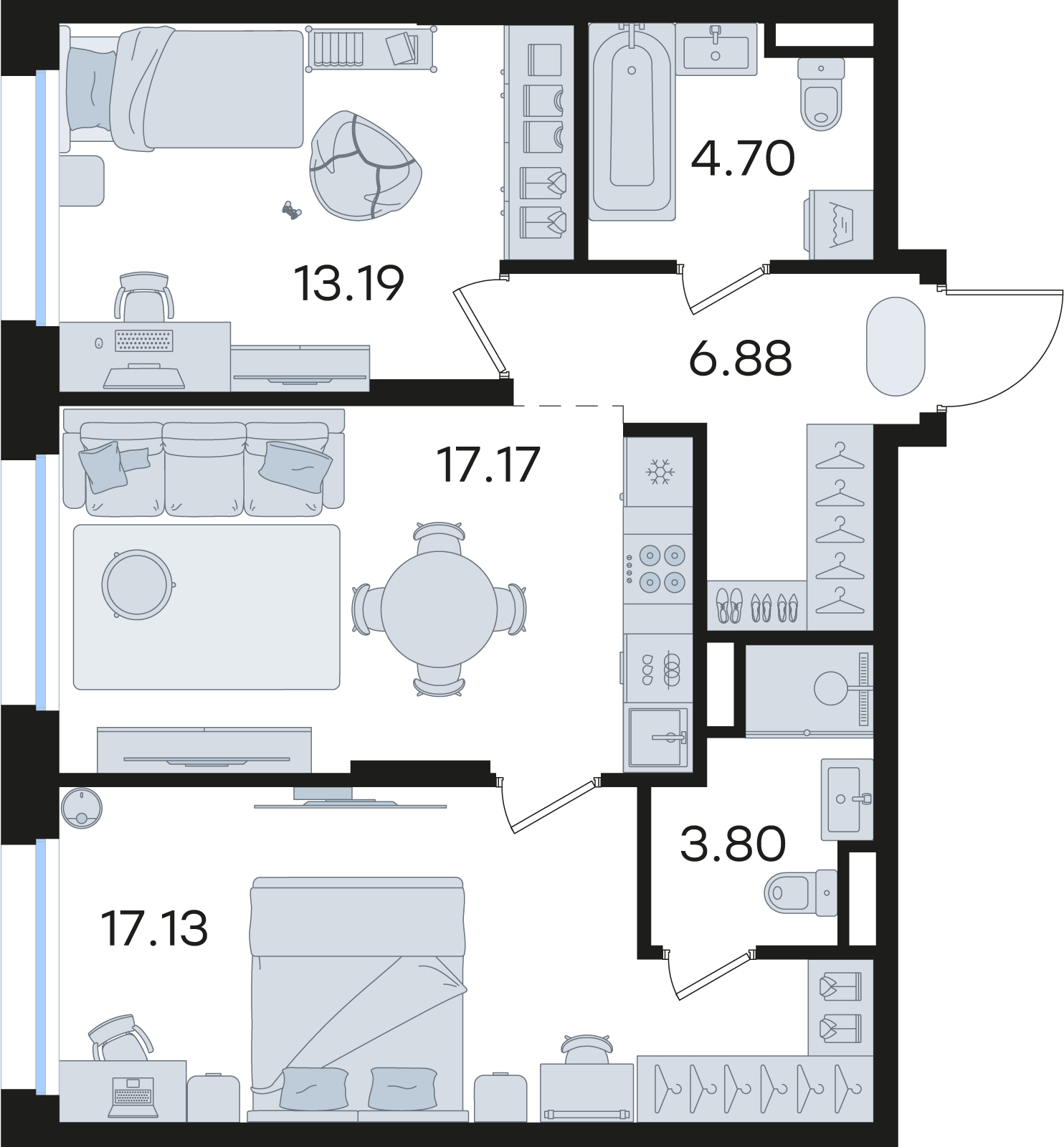 2-комнатная 62 м2 в ЖК Статус на Гребном канале корпус null этаж 10