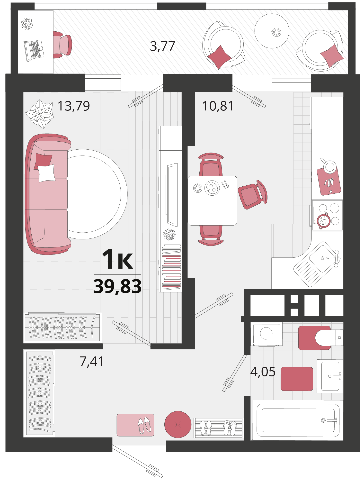 1-комнатная 39 м2 в ЖК Родные просторы корпус null этаж 13