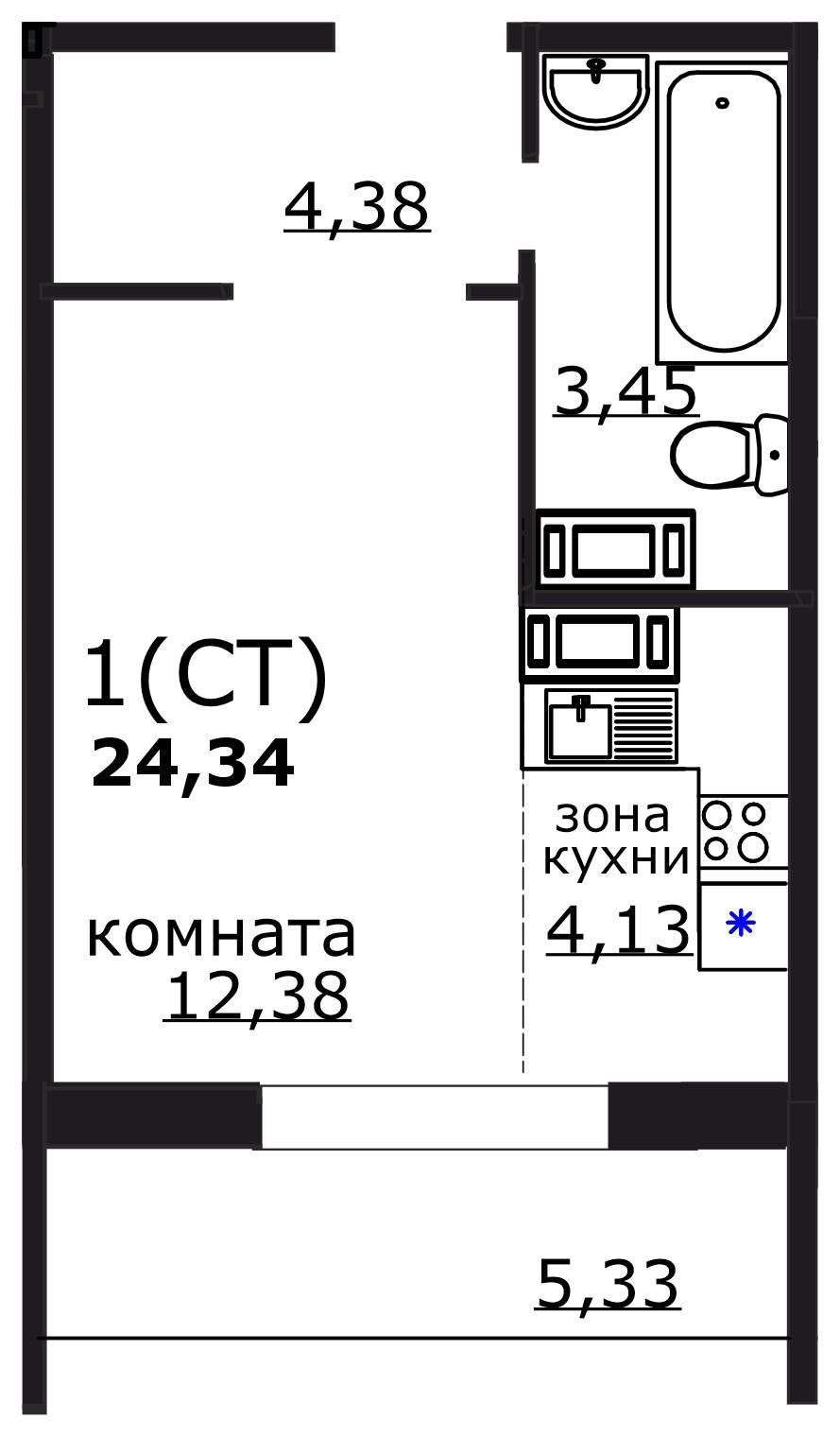 Студия 24 м2 в ЖК undefined корпус null этаж 3