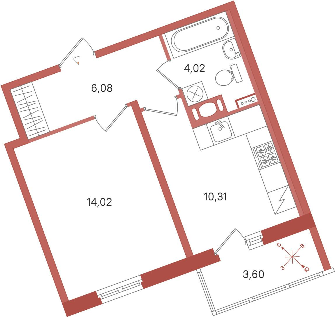 1-комнатная 36 м2 в ЖК ПАТИО. Уютный квартал корпус null этаж 10