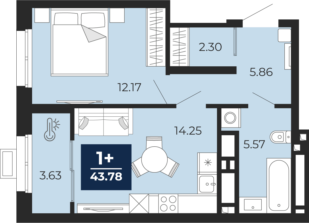1-комнатная 43 м2 в ЖК Беринг корпус null этаж 10