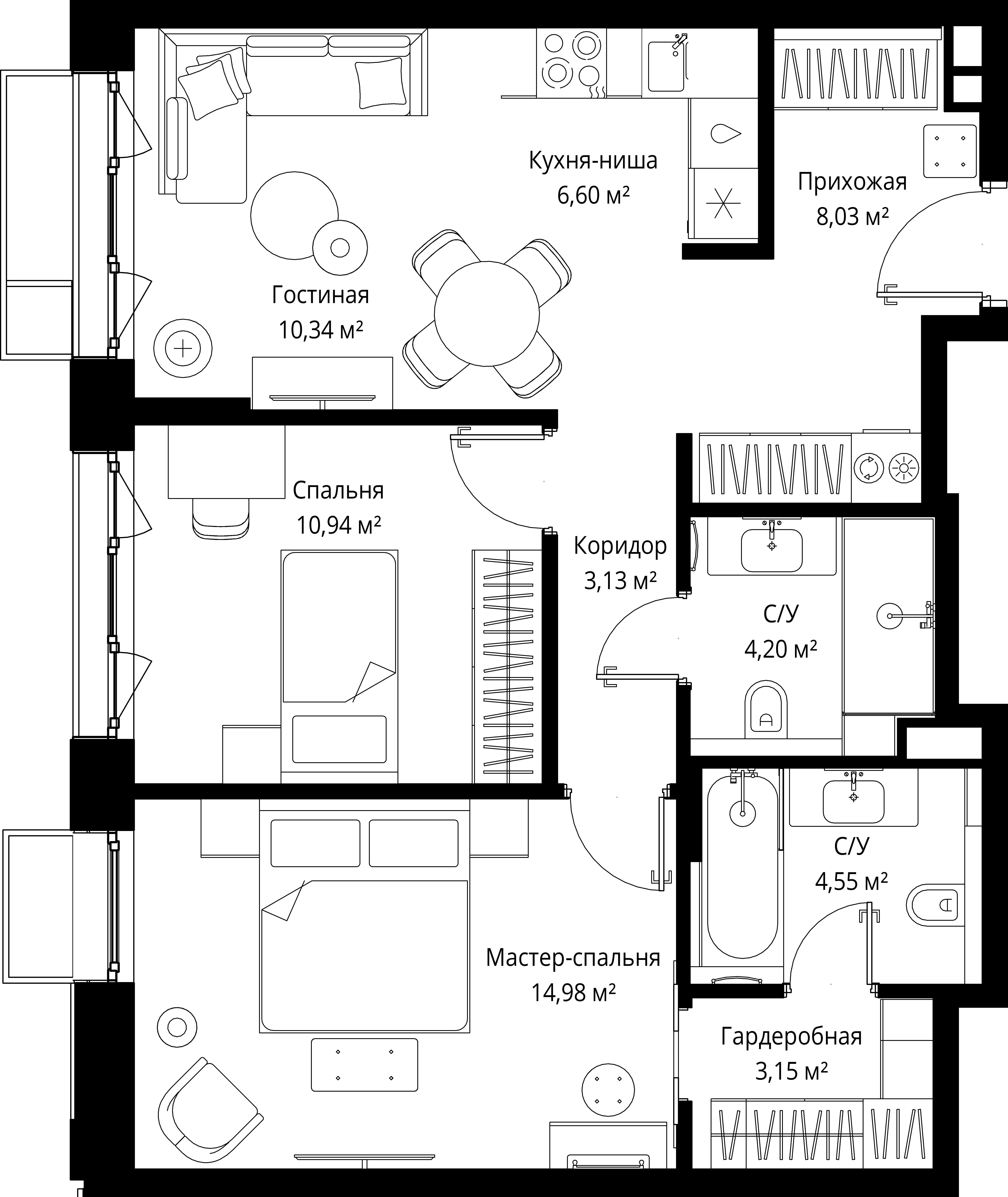 2-комнатная 65 м2 в ЖК МЫС корпус null этаж 11
