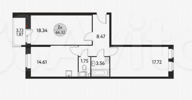 2-комнатная 68.4 м2 в ЖК undefined корпус null этаж 17