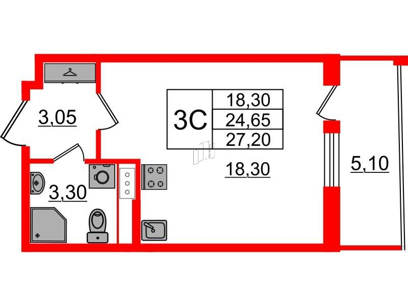 Студия 24 м2 в ЖК Бионика Заповедная корпус null этаж 11